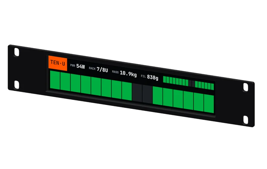 3D render of the DeskPi 6.91" 1U Touch Display in its 10-inch rack mount