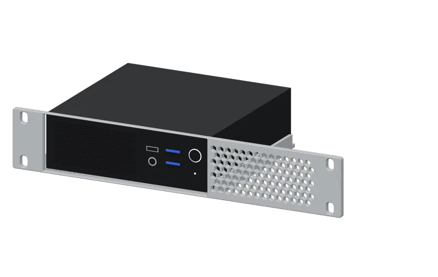 3D render of the Beelink EQ14 (N150) in its 10-inch rack mount