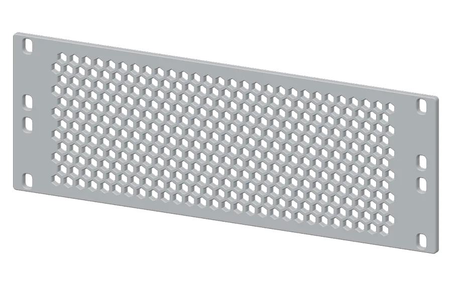 3D render of the 2U Hex-Vent Blank in its 10-inch rack mount