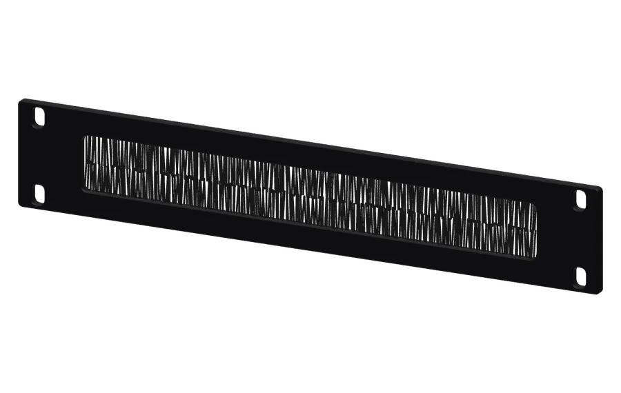 3D render of the DeskPi 1U Brush Cable Entry Panel in its 10-inch rack mount