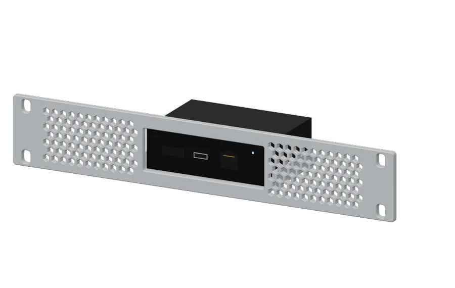 3D render of the GL.iNet Comet KVM in its 10-inch rack mount
