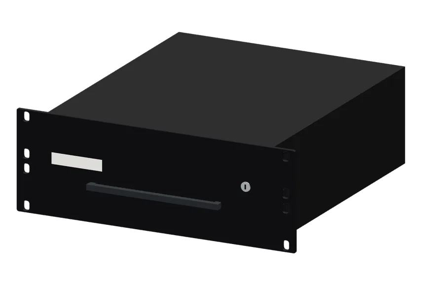 3D render of the DeskPi 2U Locking Drawer, 260 mm in its 10-inch rack mount