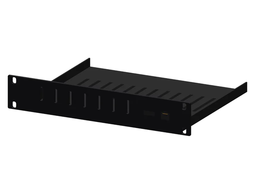 3D render of the DeskPi 1U Mini PC Shelf + RJ45/HDMI in its 10-inch rack mount