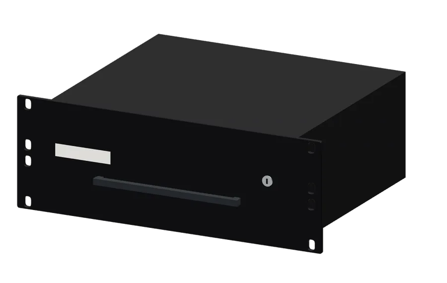 3D render of the DeskPi 2U Locking Drawer in its 10-inch rack mount