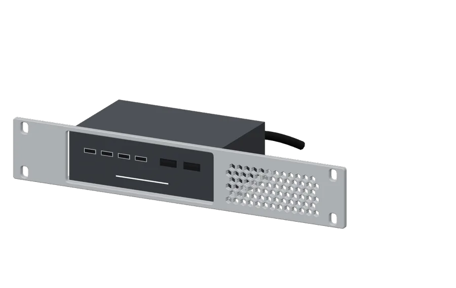 3D render of the Anker Prime 200W Charger Mount in its 10-inch rack mount