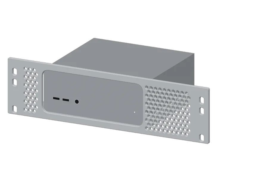 3D render of the Mac mini (M4) in its 10-inch rack mount