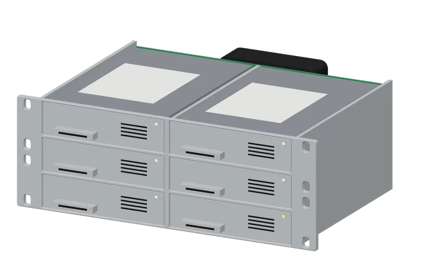3D render of the 2U 6-Bay 3.5" Hot-Swap HDD Cage in its 10-inch rack mount