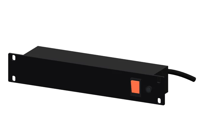 3D render of the NodeQore 4-Outlet 1U PDU in its 10-inch rack mount