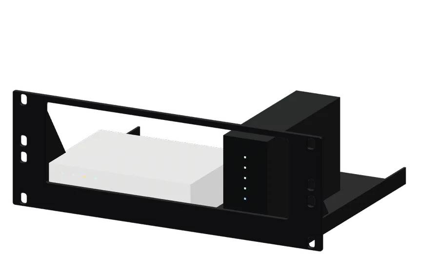 3D render of the ISP Modem / ONT Shelf in its 10-inch rack mount