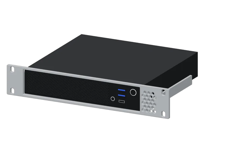 3D render of the OptiPlex 3080 / 7010 Micro in its 10-inch rack mount