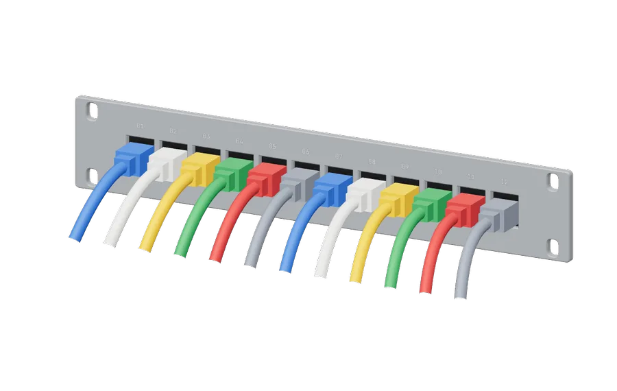 3D render of the 12-Port Keystone Patch Panel in its 10-inch rack mount
