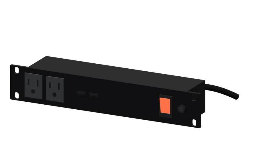 3D render of the GUITK 6-Outlet 1U PDU in its 10-inch rack mount
