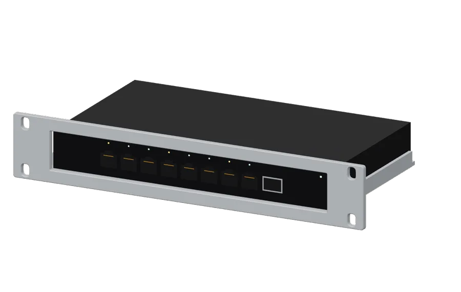 3D render of the Sodola SL902 8× 2.5G + SFP+ in its 10-inch rack mount
