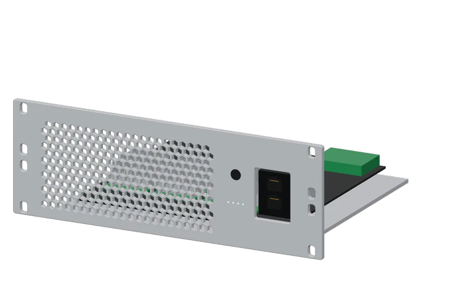 3D render of the Turing Pi 2 Cluster (4 nodes) in its 10-inch rack mount