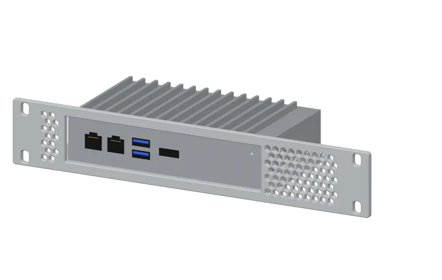 3D render of the ZimaBoard 832 in its 10-inch rack mount